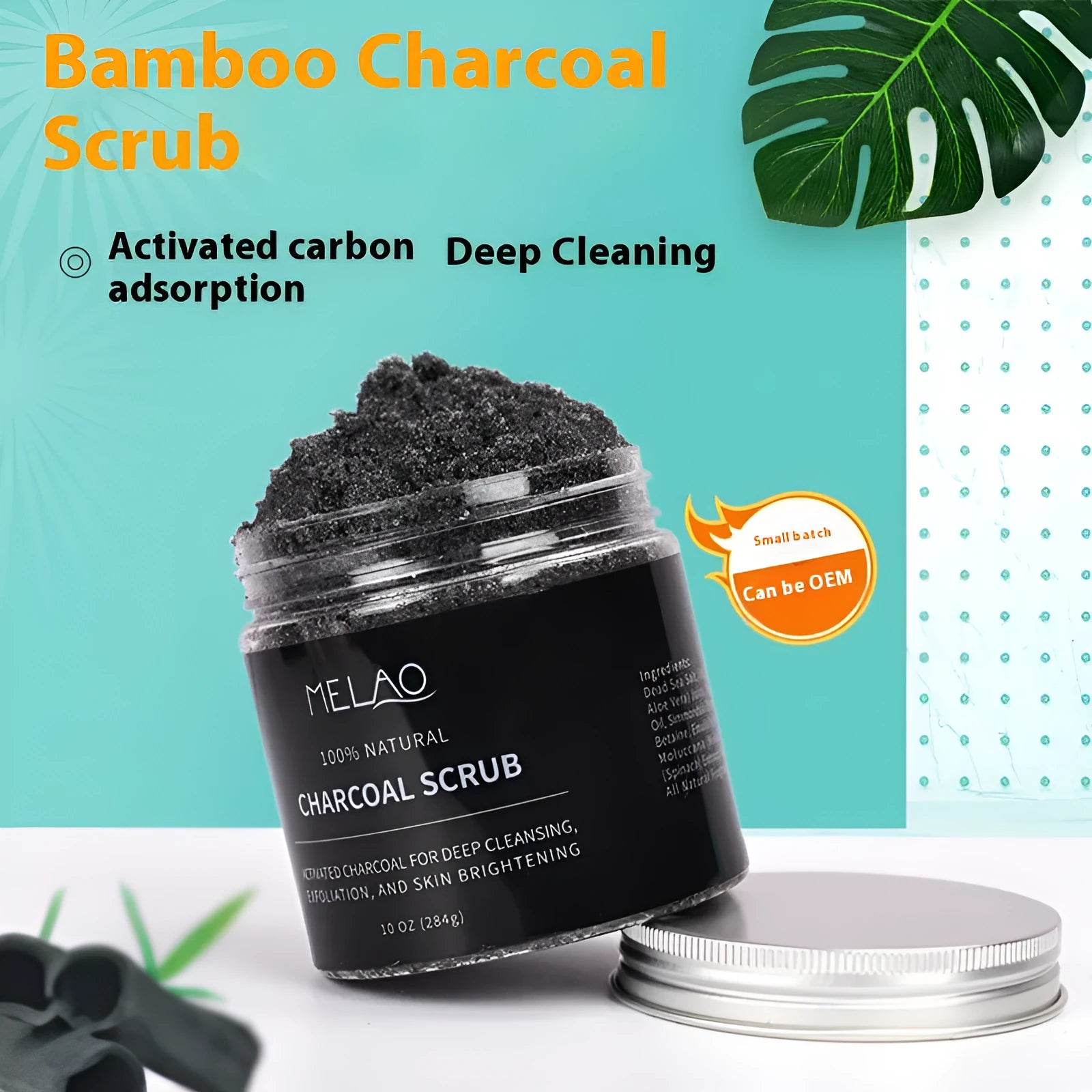 Pure white body bamboo charcoal facial scrub 280g with moisturising cream set on a plain background