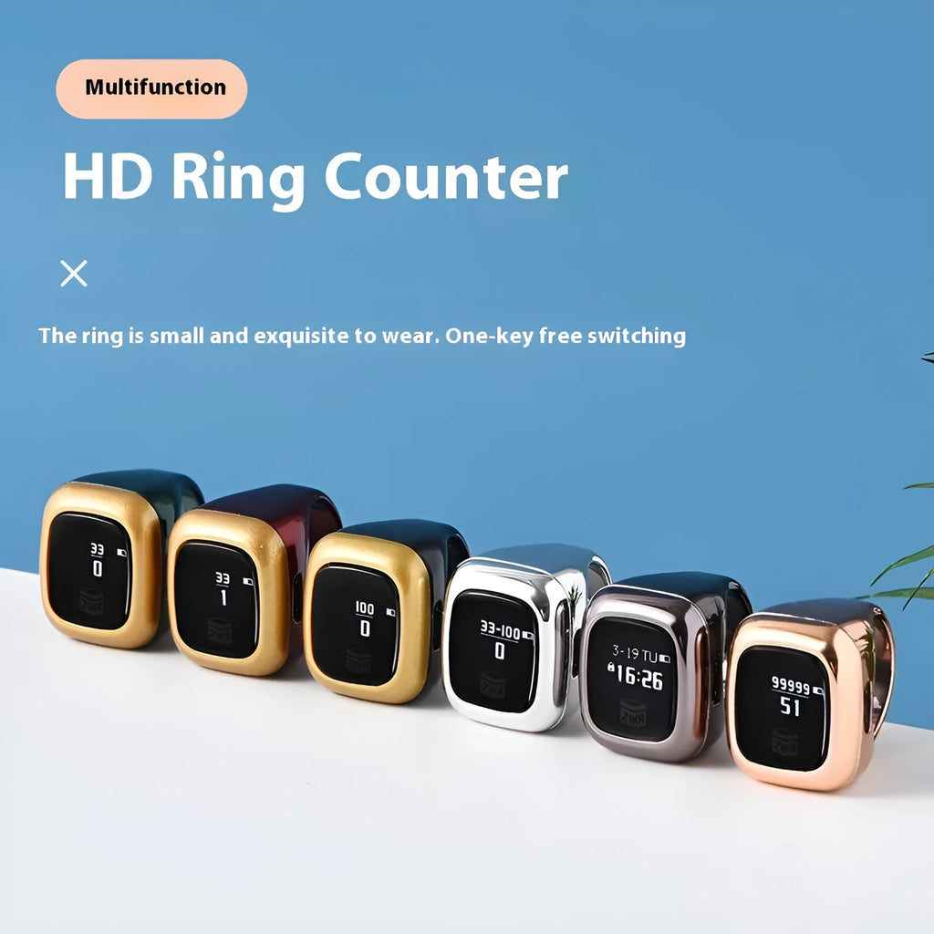 Al-fatiha Zikr electronic counter in black with digital display on a wrist strap.