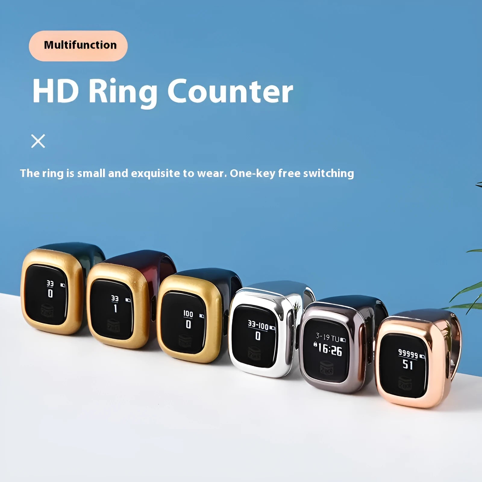Al-fatiha Zikr electronic counter in black with digital display on a wrist strap.