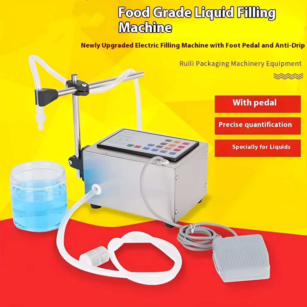 GFK-280 model CNC filling machine for automatic liquid dispensing on a workbench.