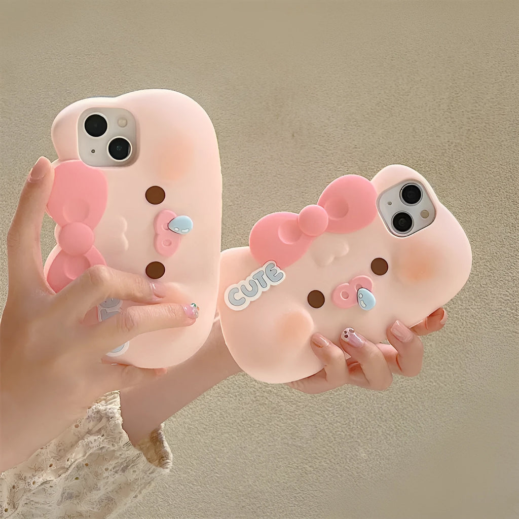 Silicone snot pig phone case for iPhone, all-inclusive cartoon cover with embossed anti-fall design