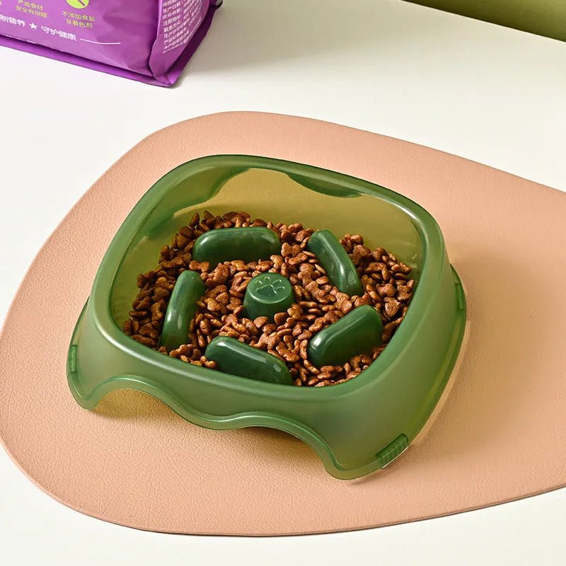 Slow feeder anti-choking dog bowl with maze pattern in blue, grey, green, or orange colour options