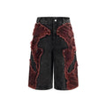 Distressed brushed stitching wide leg denim cropped pants with mid-high waist in picture colour