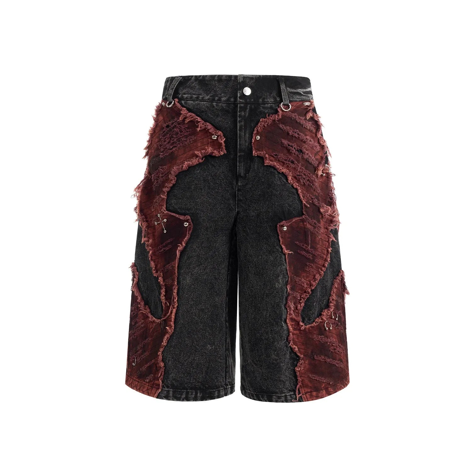 Distressed brushed stitching wide leg denim cropped pants with mid-high waist in picture colour