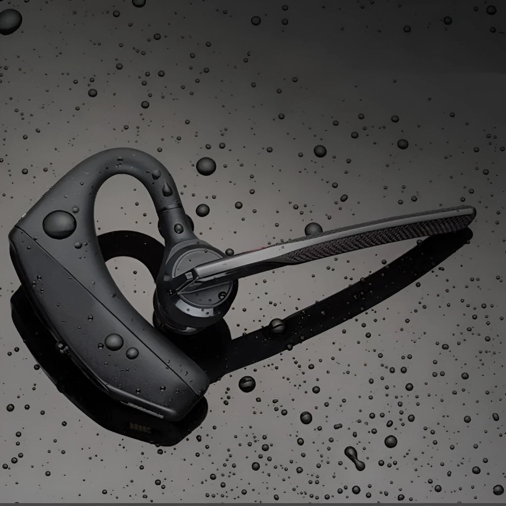 Black plastic Bluetooth sports headphones with a USB charging port and battery display.