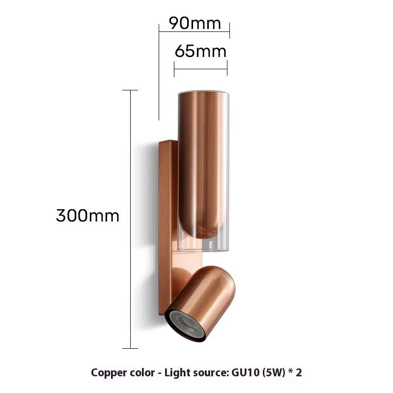 Rotating adjustable iron wall lamp in brushed red copper or gun black with 5W LED light source