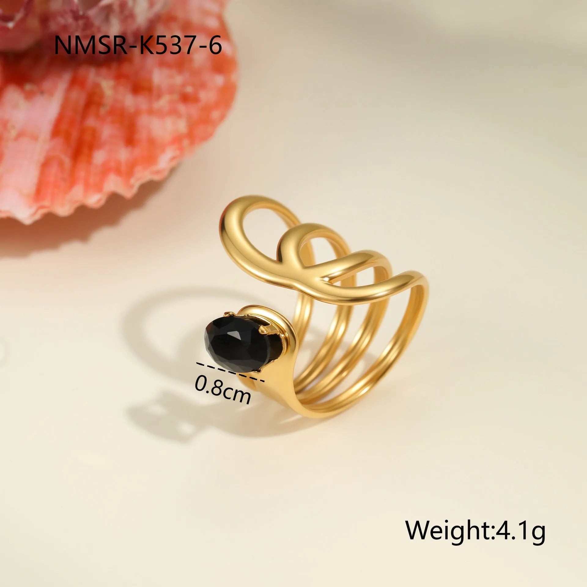 Adjustable open mouth women's ring with geometric design and zircon accents on stainless steel band