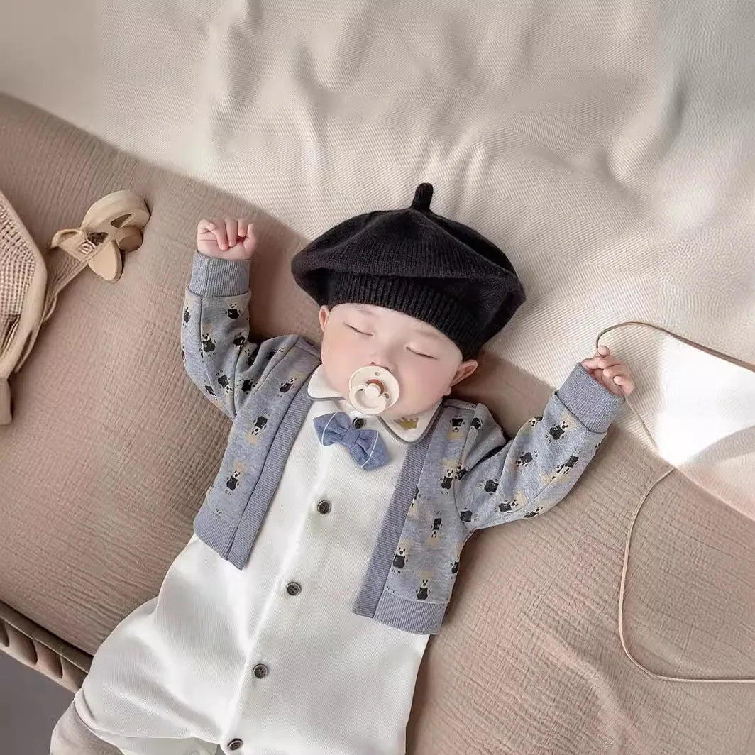Baby romper spring autumn cotton jumpsuit cardigan fake two pieces long sleeve climbing style suitable height 66cm 73cm 80cm 90cm