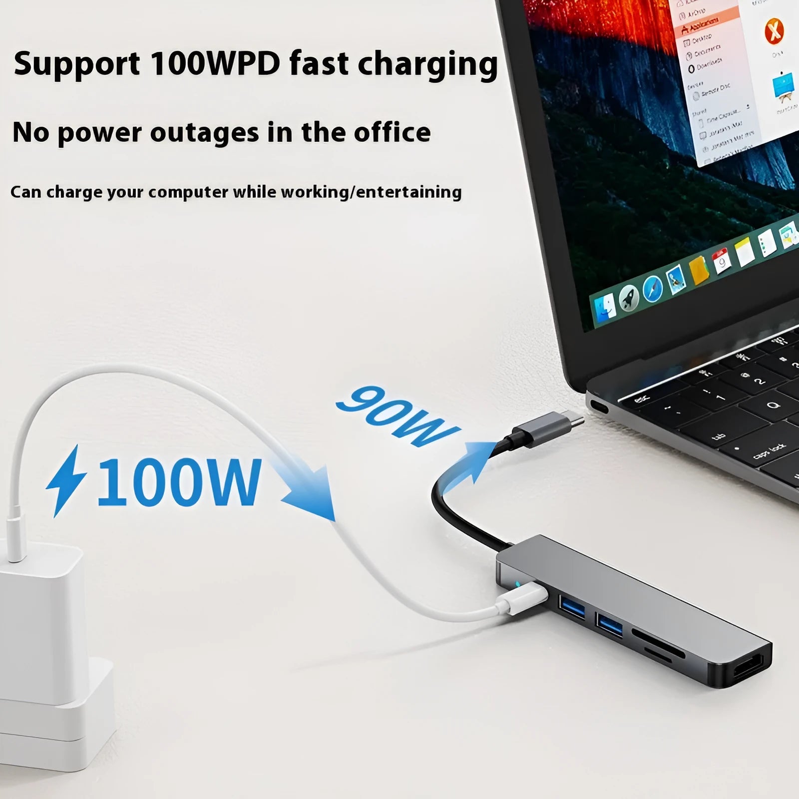 Portable six-in-one Type-C expansion dock for laptop and tablet connectivity