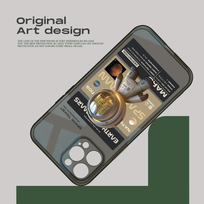 Black TPU soft protective case for Apple iPhone with a choice of Mars Ticket or Oasis Flights printed design.