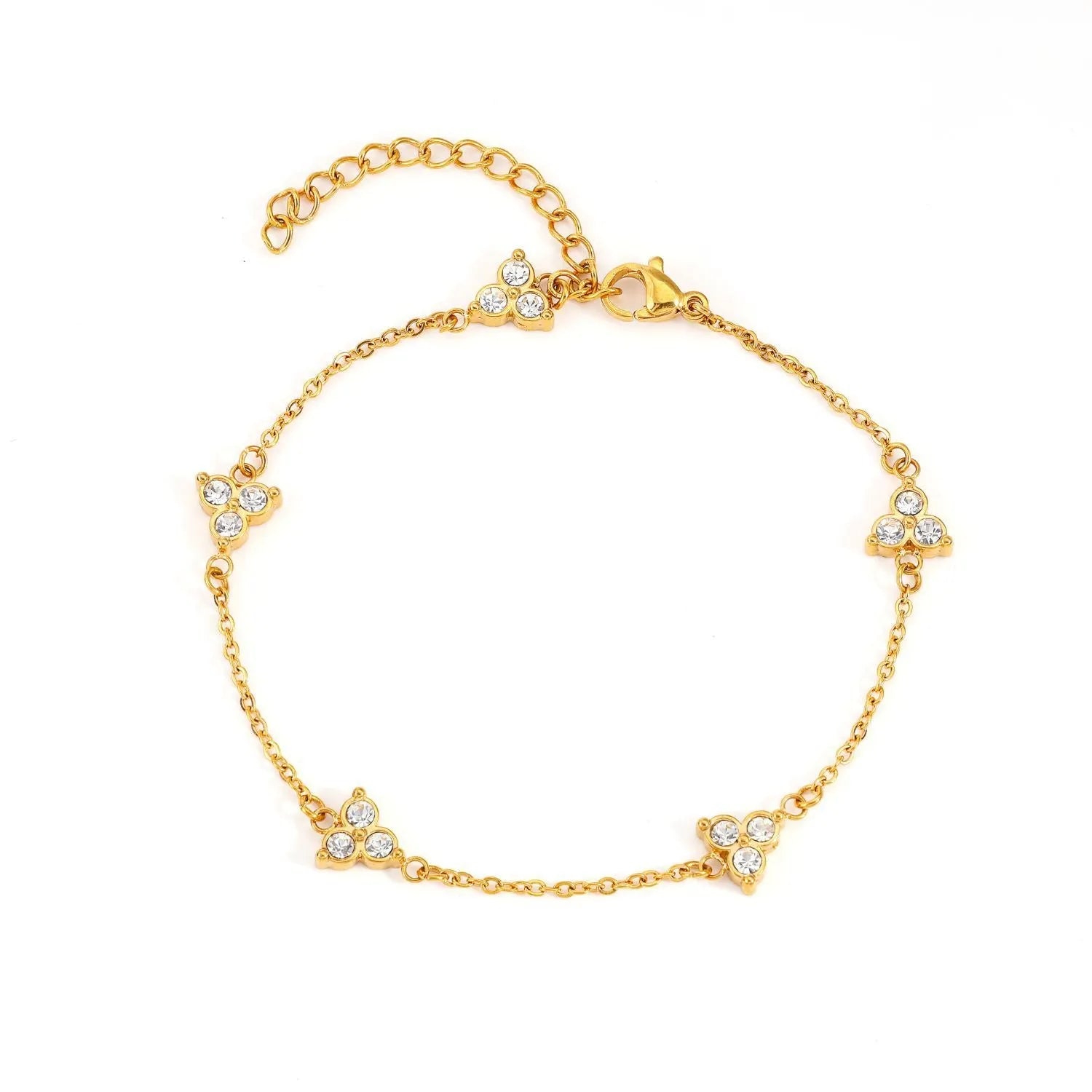 Geometric stainless steel women's bracelet with triangular links and a coloured stone centre.