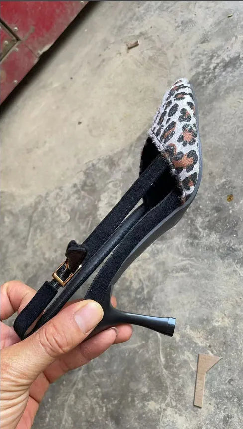 Women's leopard print suede sandals with pointed toe high-heel design