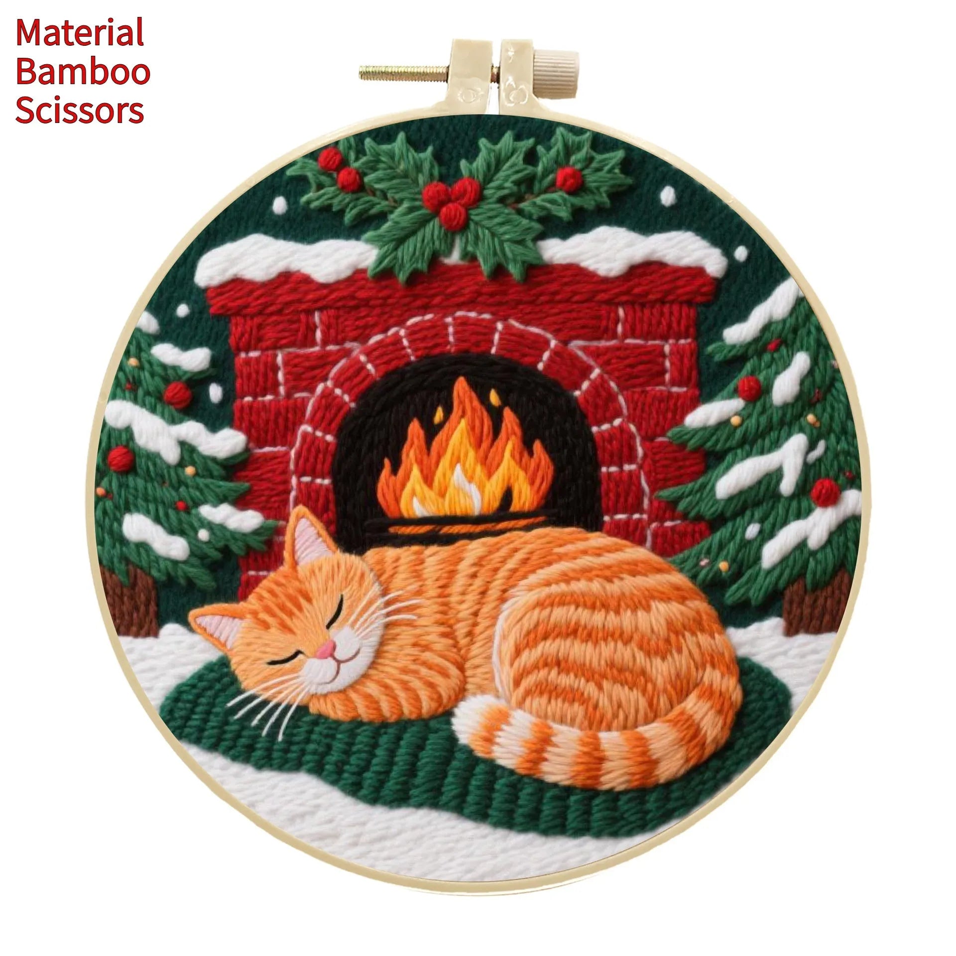 Embroidery DIY material package for autumn fruit patterns on cotton and linen fabric with optional frame and scissors.