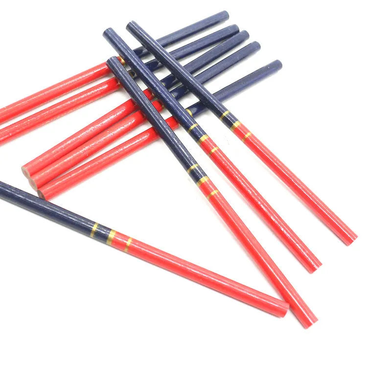 Red and blue two-colour carpenter's pencils with round wooden construction
