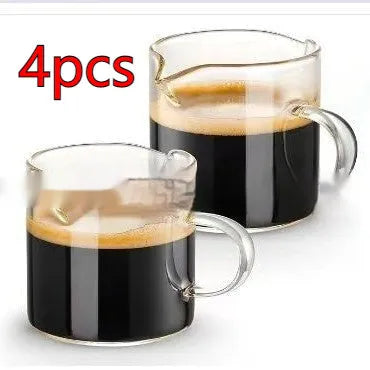 White double mouth transparent glass coffee cup set showing two openings
