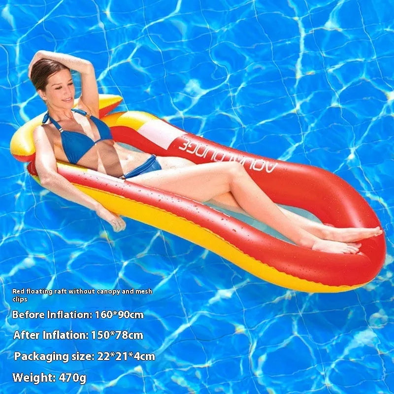 PVC inflatable floating row pool lounger in a mesh deck chair design with bright gradient colour wave.