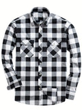 Flannel Plaid Shirt for Men All Seasons Versatile Loose Fit Long Sleeve Cardigan Style in Multiple Colours Black Blue White Red Orange Purple Yellow Green and Sizes S M L XL XXL XXXL