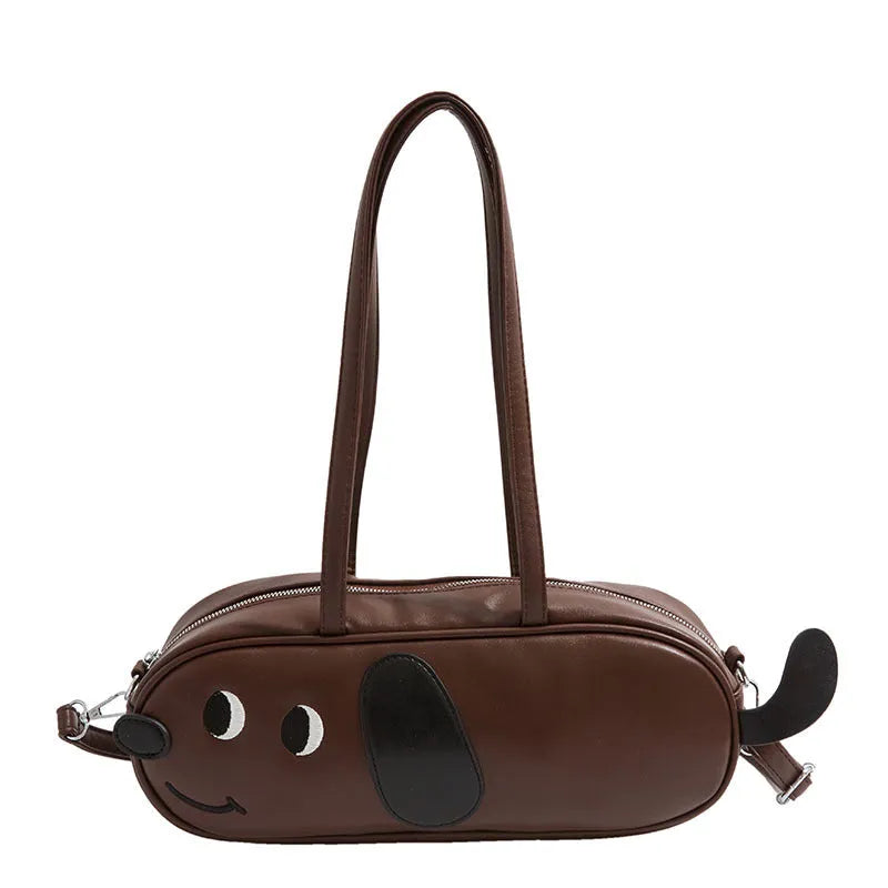 Sausage dog crossbody bag coffee brown retro frosted horizontal square PU handbag with single shoulder strap