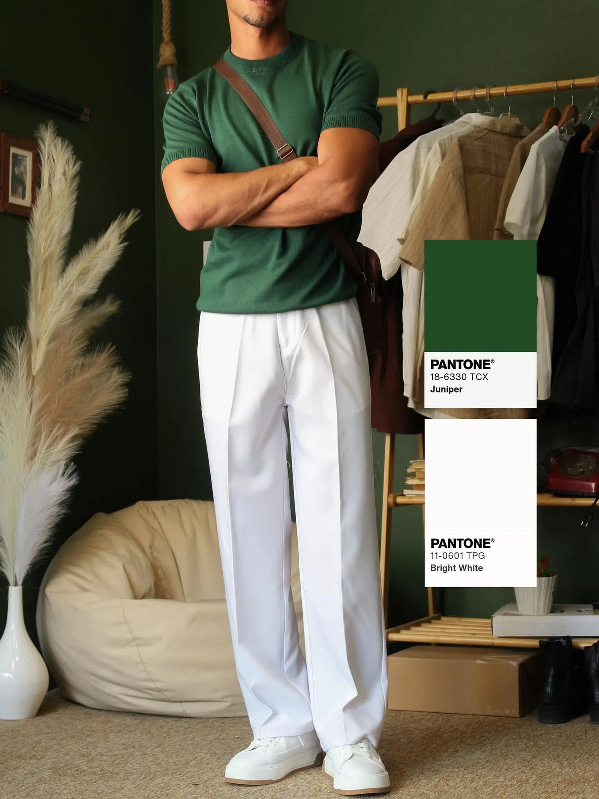 White high waist full-length women's trousers in polyester, regular fit, inelastic, sizes S to 2XL