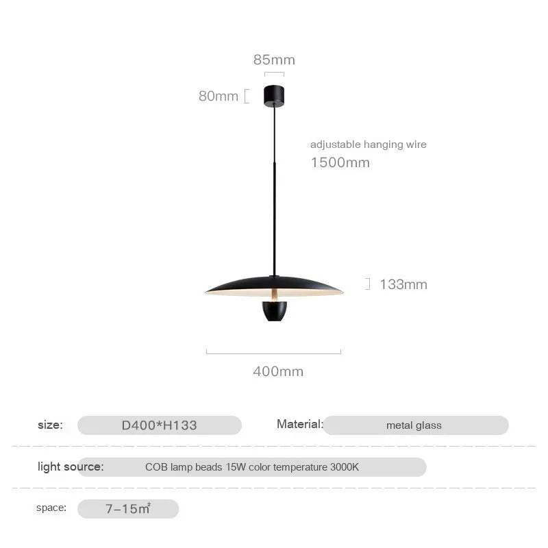 Modern black minimalist chandelier with warm light illumination 400mm size