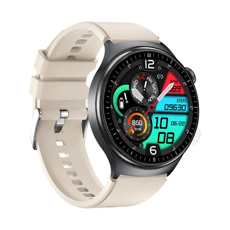 TK27 Bluetooth smart bracelet with black strap and 1.43 inch screen displaying health metrics, IP68 waterproof alloy metal shell