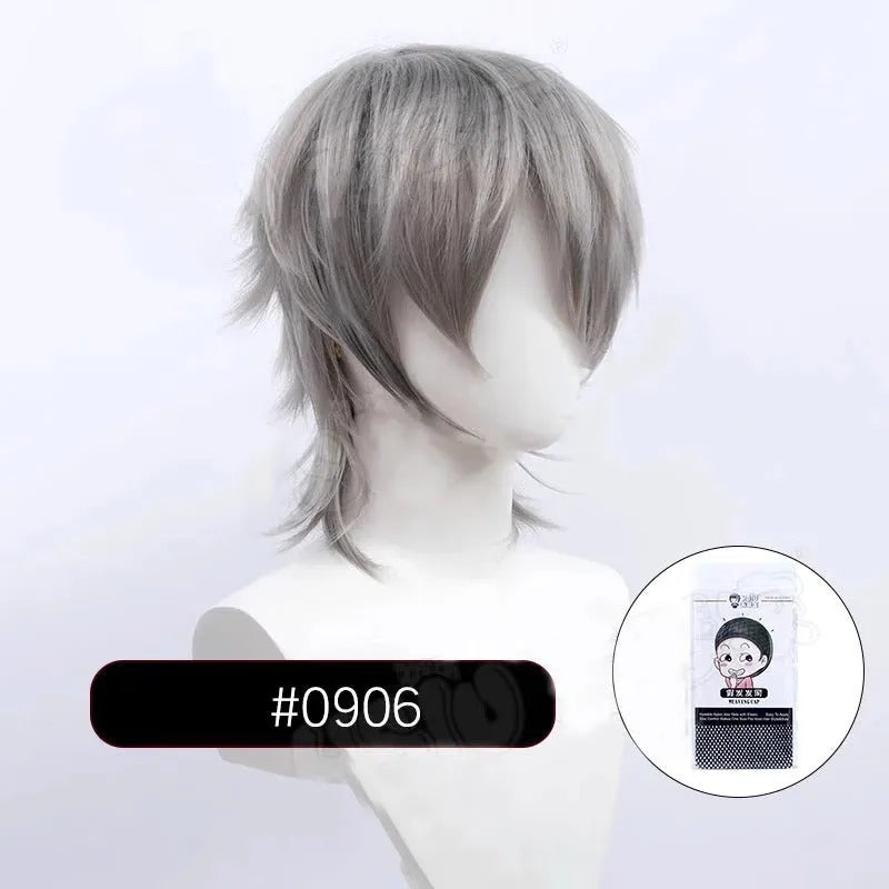 Short anime style cosplay wig with anti-curling hair tail in high-temperature fiber material