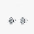 Women's silver water drop ear studs in 925 sterling silver with diamond treatment finish