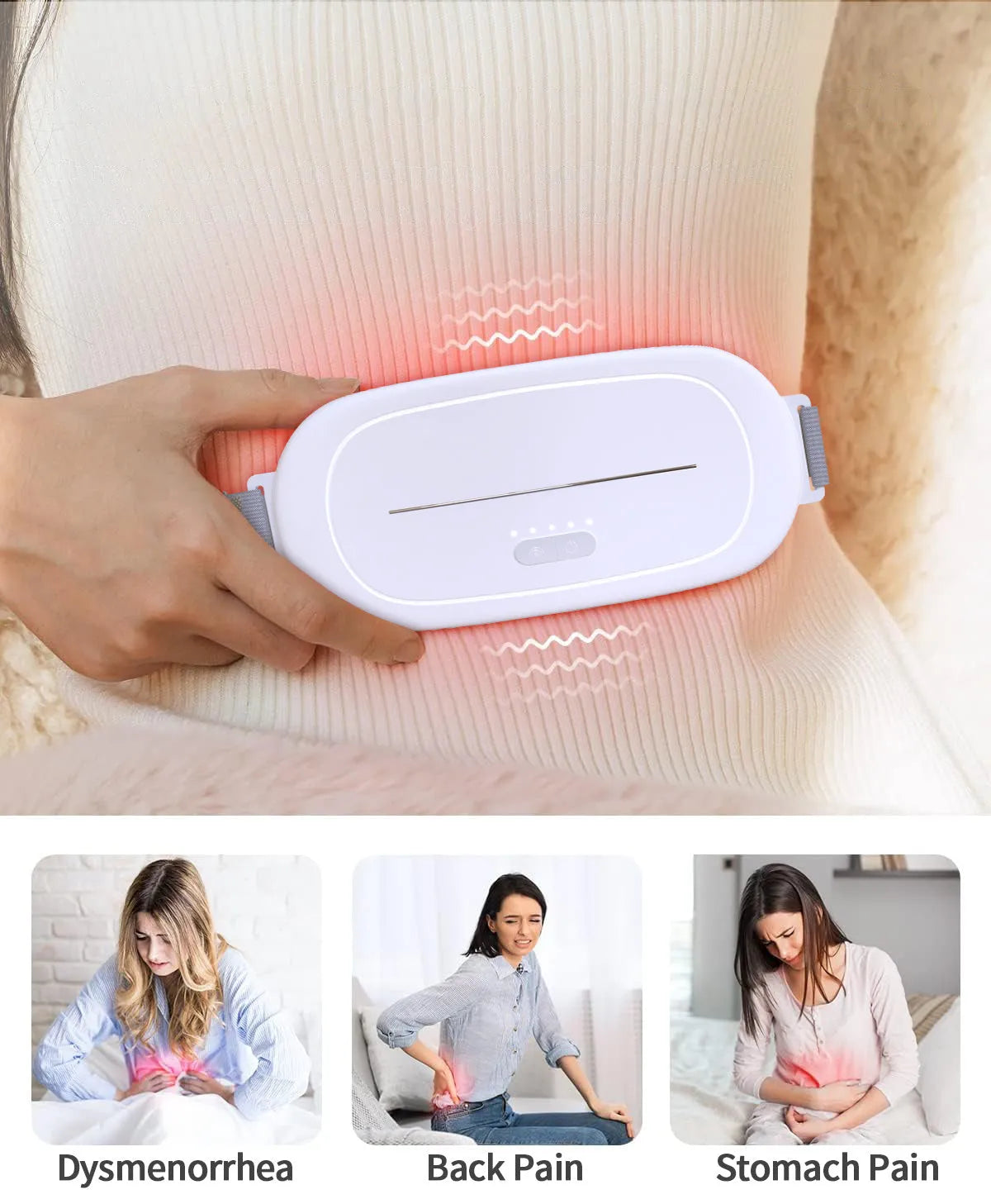 White uterine warming device with adjustable elastic belt for postnatal and menstrual care