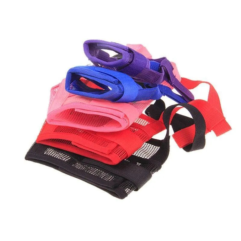 Adjustable plastic dog muzzle in basket design available in multiple colours for safety and behavioural control