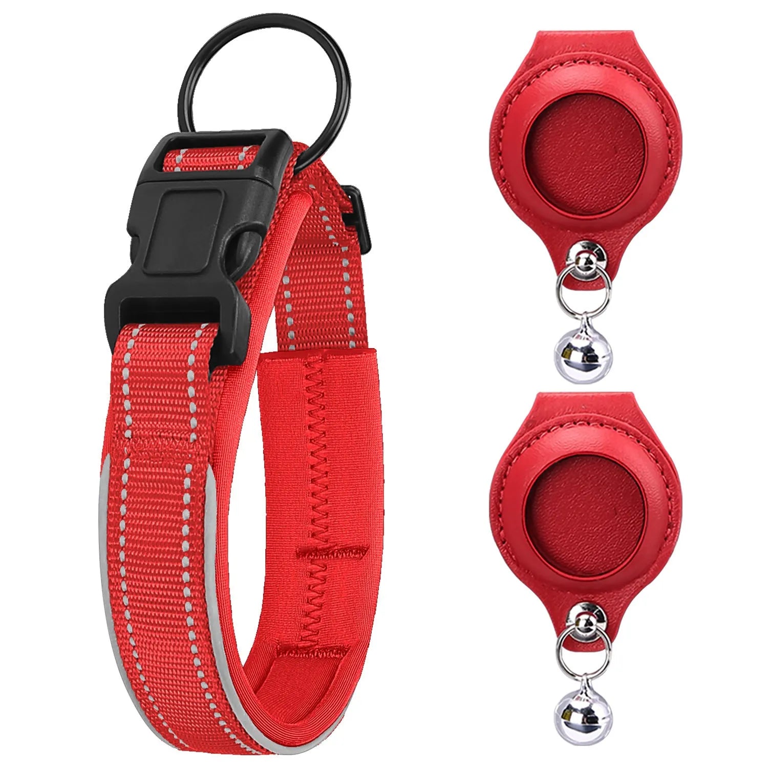 Nylon pet collar with AirTag leather-style protective case for dogs and cats, multiple colour options