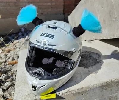 Pair of synthetic braid decorations and adhesive tube for customising motorcycle or ski helmets.