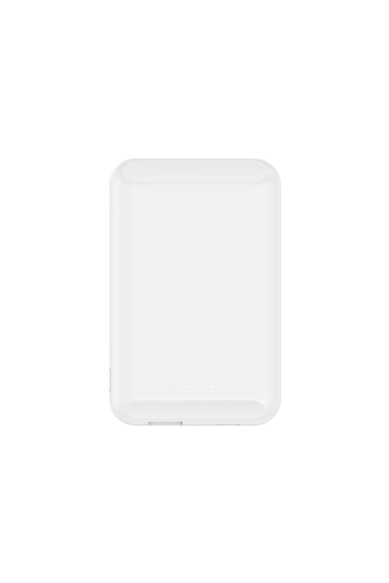 Magnetic wireless power bank in multiple colours showing dimensions 85mm by 55mm.