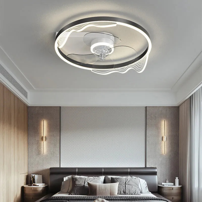 Modern Nordic style white ceiling fan with integrated light fixture for a children's bedroom.