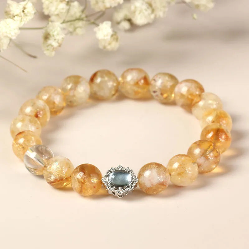 Citrine crystal bracelet with 10mm geometry stones, polished grinding treatment, unisex jewellery design