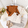 Cute printed striped long-sleeve dress set in brown for girls cotton pullover top and skirt 90-130cm