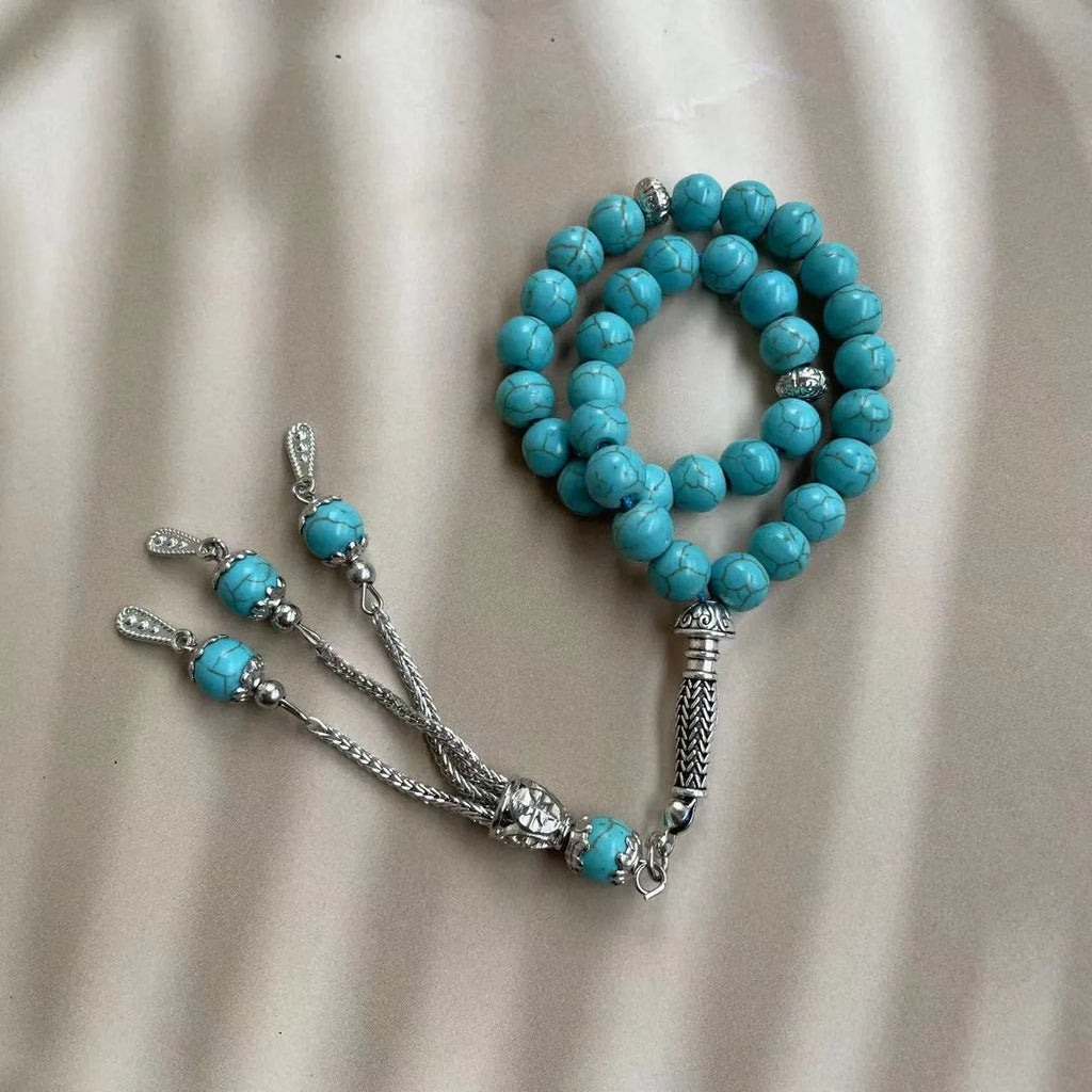 Sky blue Muslim prayer bracelet with 8mm stone beads for daily worship counting