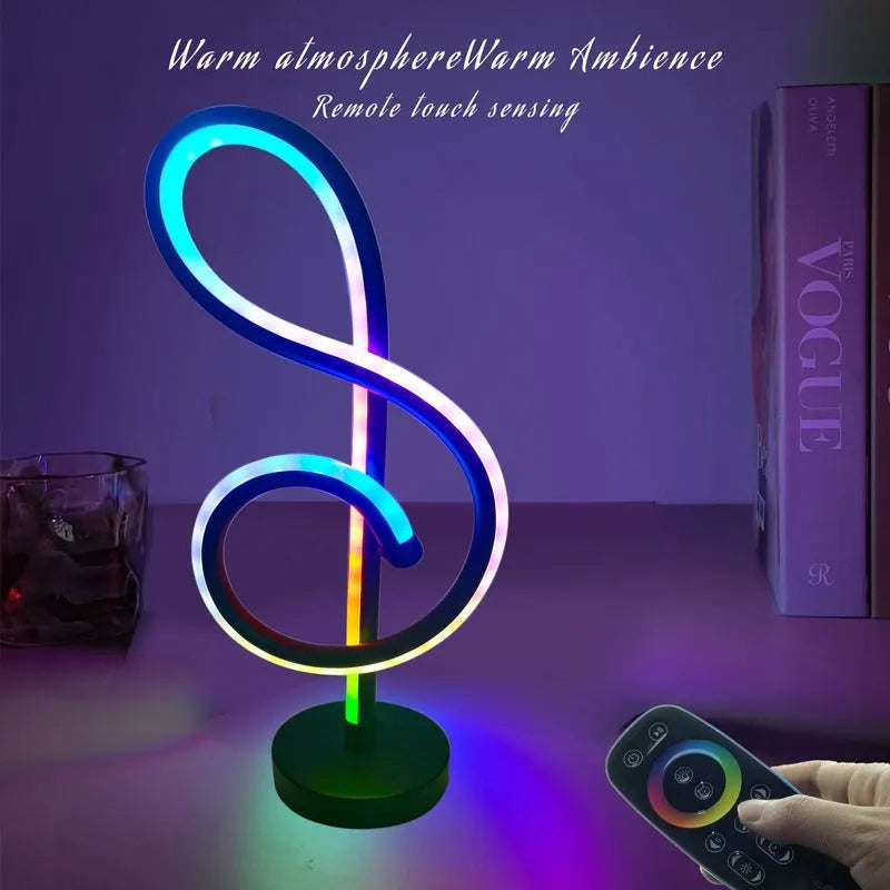 Black musical note-shaped Bluetooth night light with app control for white, warm, and RGB colour modes