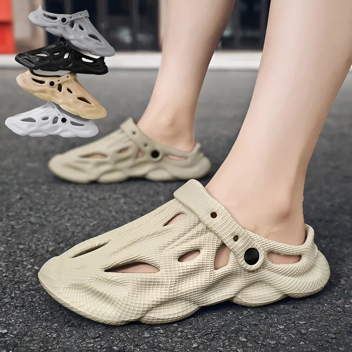 Pair of EVA soft men's summer beach shoes in black, grey, white, or khaki, slip-on style, sizes 39-44