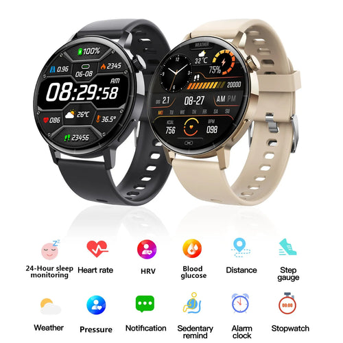 F67S third generation blood glucose smart watch with touchscreen display and rubber strap in black