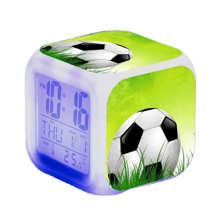 Cartoon football pattern alarm clock with mute function for students and children