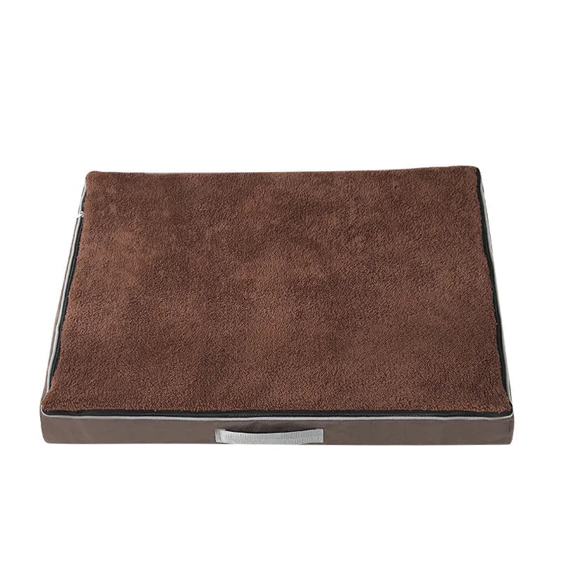 Removable washable memory sponge dog mat in brown, showing textured cover and size options.