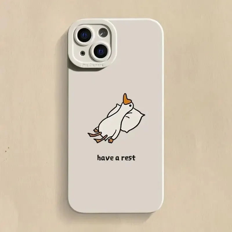 Cute cartoon duck design on a blue silicone case for Apple iPhone