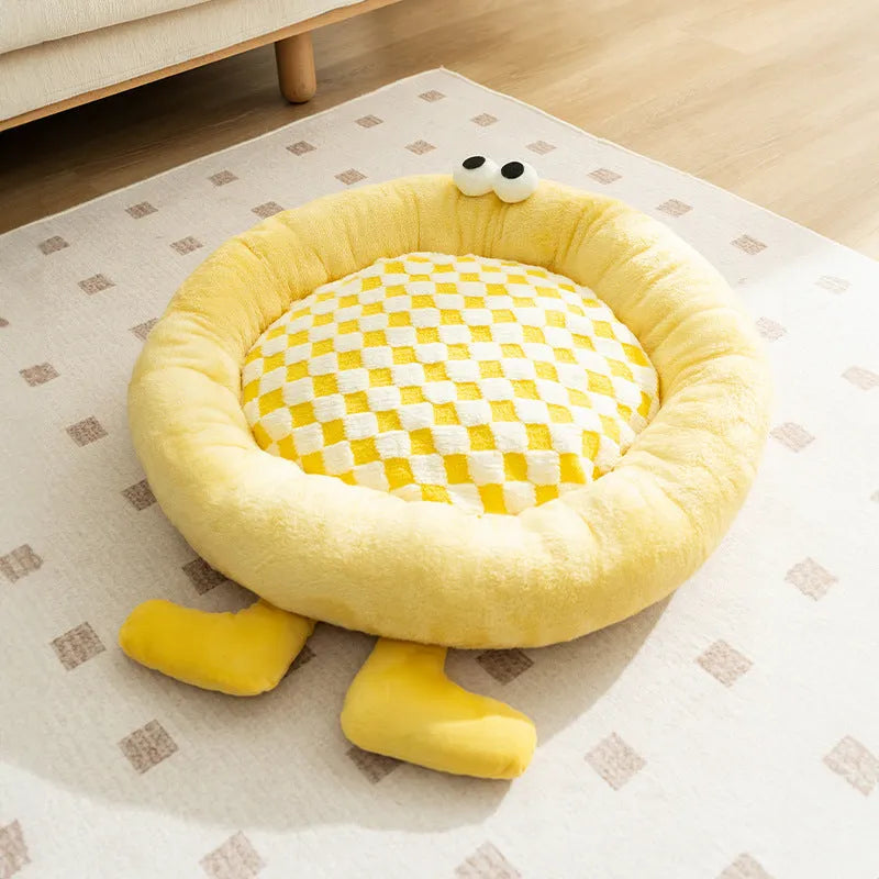 Plush kennel sleeping mat pet bed in blue, pink or yellow colours with four size options