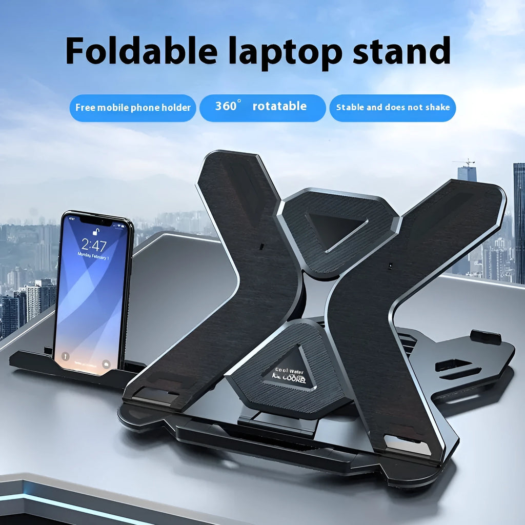 Black ABS plastic laptop cooling bracket showing 300x200mm dimensions and elevated design
