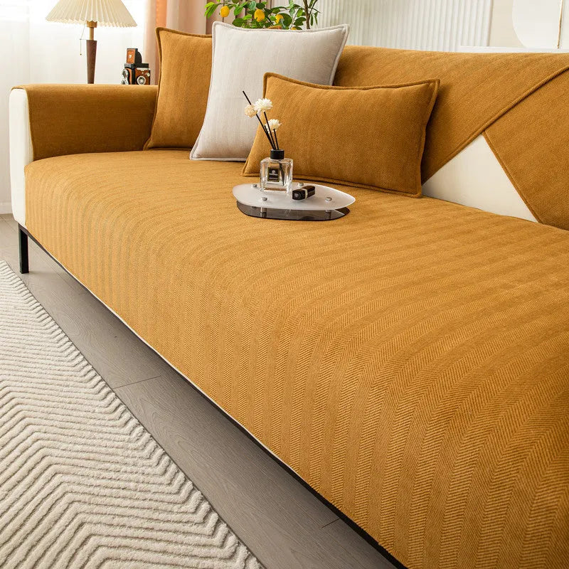 Thickened chenille sofa cover in solid colour haze blue for couch and cushion protection