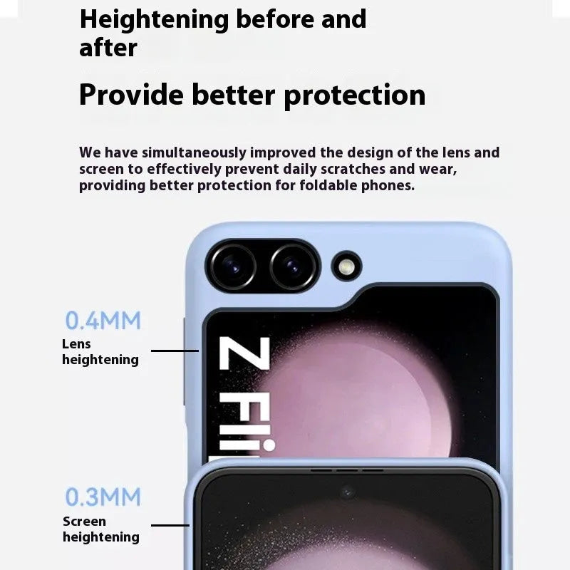 Samsung Z Flip 5 liquid silicone phone case in solid colour with all-inclusive foldable screen coverage