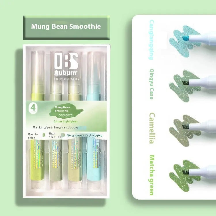 Sparkling Star River set of four glitter highlighter pens with six colour options in a box.