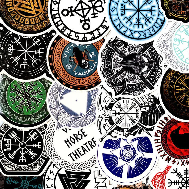 Ancient Rune Series PVC stickers, 50 runes, irregular shapes, 5-8 cm, for luggage, car, skateboard, and laptop