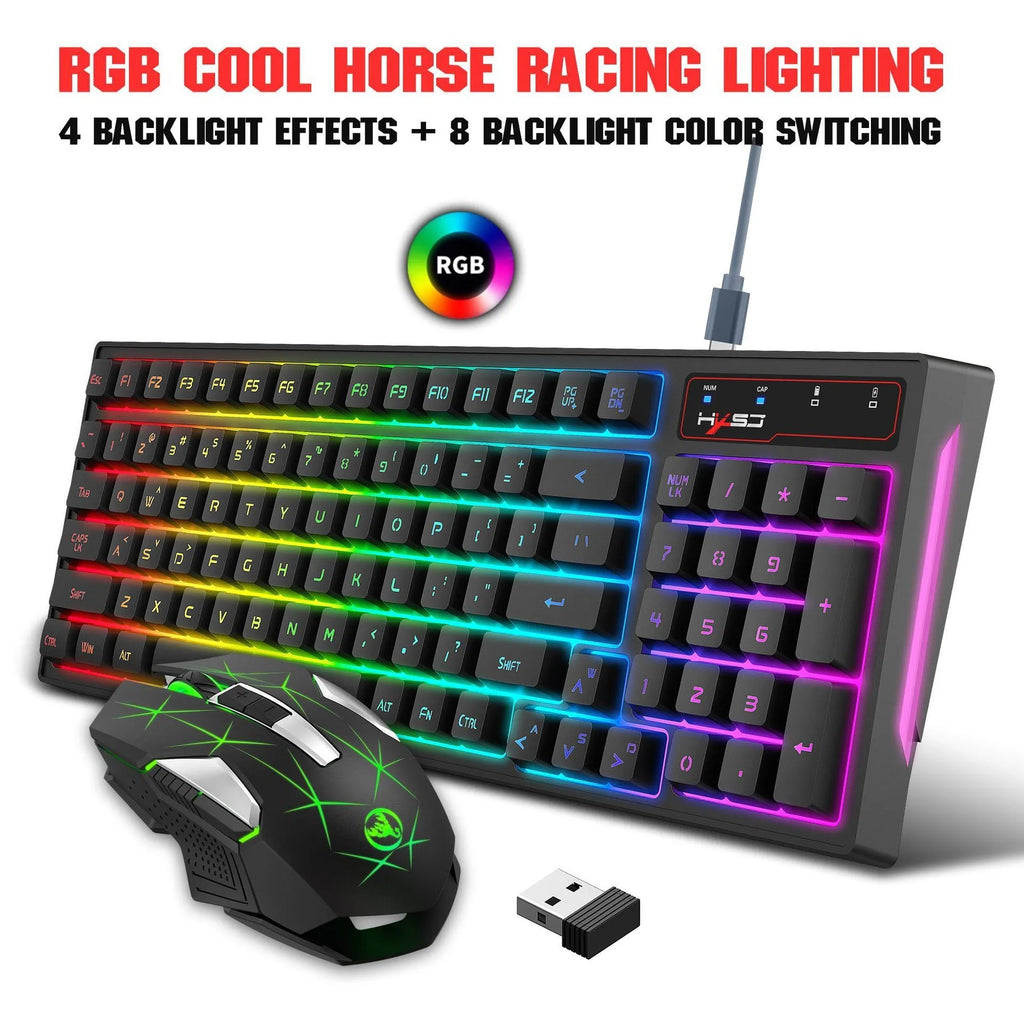 L99 2.4G wireless keyboard and mouse set with 96-key RGB membrane keyboard and 7-key Type-C rechargeable mouse