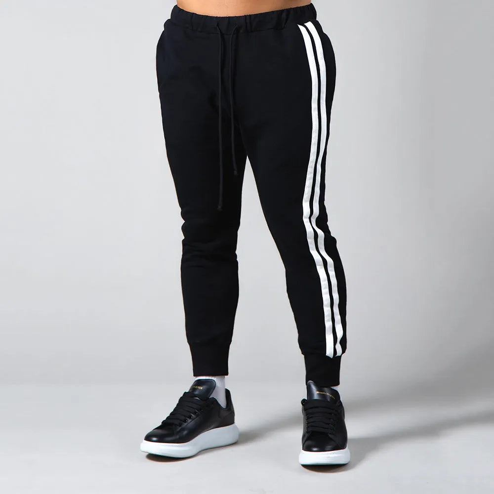 Cotton long pants for outdoor fitness training with elastic waist, available in black, white, navy blue, light board colours